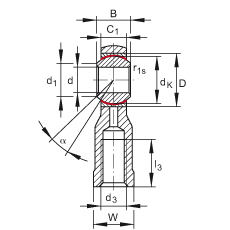 桿端軸承 GIKSL16-PS, 根據(jù) DIN ISO 12 240-4 標(biāo)準(zhǔn)，特種鋼材料，帶左旋內(nèi)螺紋，免維護(hù)