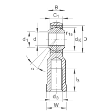 桿端軸承 GIKR25-PB, 根據(jù) DIN ISO 12 240-4 標(biāo)準(zhǔn)，帶右旋內(nèi)螺紋，需維護(hù)