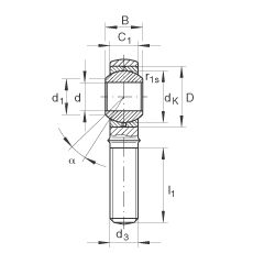 桿端軸承 GAKL20-PB, 根據(jù) DIN ISO 12 240-4 標(biāo)準(zhǔn)，帶左旋外螺紋，需維護(hù)