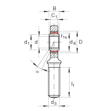 桿端軸承 GAL25-UK, 根據(jù) DIN ISO 12 240-4 標(biāo)準(zhǔn)，帶左旋外螺紋，需維護(hù)