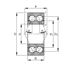 角接觸球軸承 30/6-B-TVH, 雙列，接觸角 α = 25°