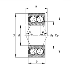 角接觸球軸承 30/6-B-2RSR-TVH, 雙列，雙側(cè)唇密封，接觸角 α = 25°