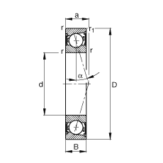 主軸軸承 B71905-C-2RSD-T-P4S, 調(diào)節(jié)，成對安裝，接觸角 α = 15°，兩側(cè)唇密封，非接觸，加嚴公差