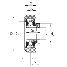 外球面球軸承 RCRA20/46-FA106, 帶橡膠插入件，偏心鎖圈定位， 兩側(cè) P 型密封
