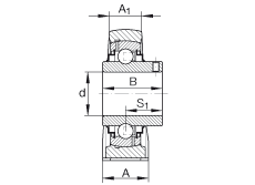 直立式軸承座單元 RASEY1-1/4, 鑄鐵軸承座，外球面球軸承，根據(jù) ABMA 15 - 1991, ABMA 14 - 1991, ISO3228 內(nèi)圈帶有平頭螺栓，R型密封，英制